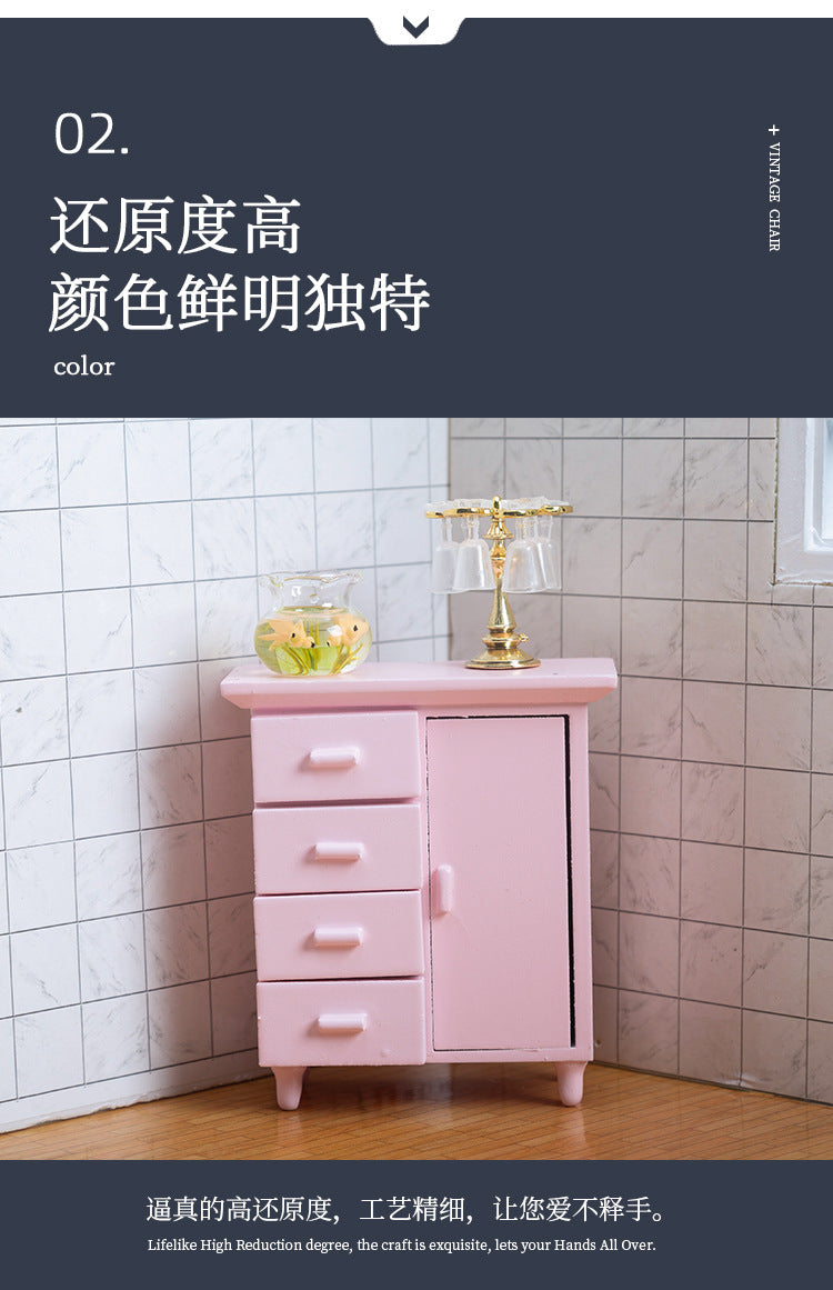 1:12 Dollhouse Miniature One Door Four Cabinets Simulation Furniture Mini Wooden Craft Ornament