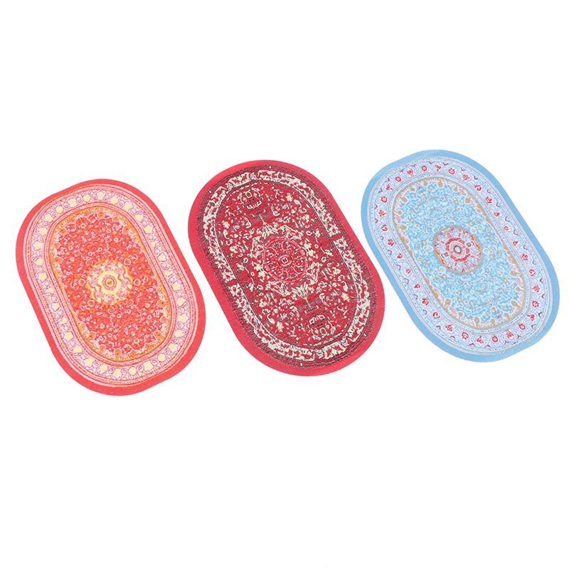 1:12 Dollhouse Floor Decoration Miniature Oval Carpet Turkish Woven Rug