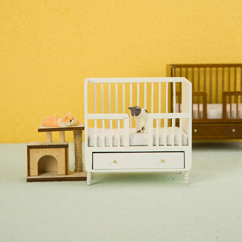 1:12 Dollhouse Furniture Children's Room Wooden Guardrail Bed