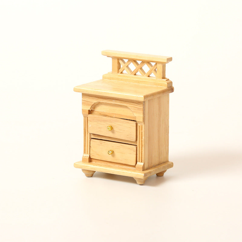 1:12 Miniature Creative Furniture Ornament Bedside Table Handmade Double-layer Side Cabinet