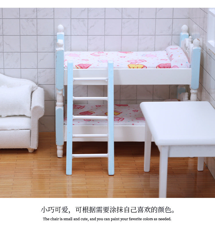 1:12 Dollhouse Mini Furniture Bedroom Children's Bunk Bed Miniature Model Playhouse Cartoon Creative Ornament