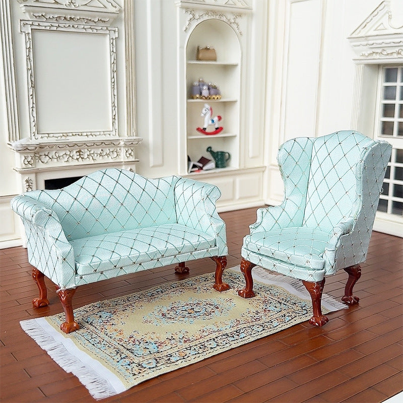 1:12 Dollhouse Living Room Scene Diamond Sofa Single Double Chair Sofa