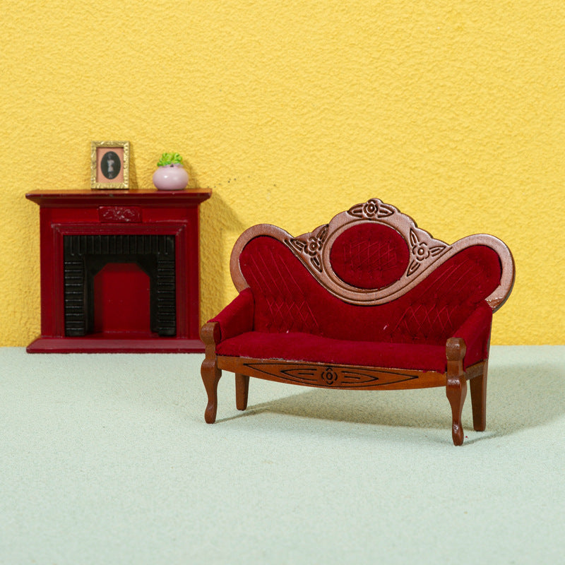 1:12 Dollhouse DIY Miniature Dollhouse Furniture Model Toy Finished Living Room Decoration Long Sofa