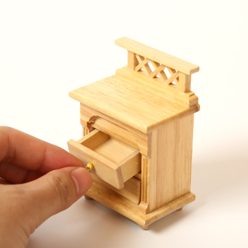 1:12 Miniature Creative Furniture Ornament Bedside Table Handmade Double-layer Side Cabinet
