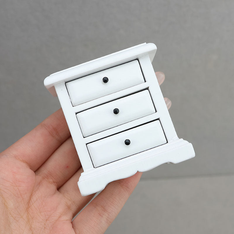 1:12 Dollhouse Wooden Furniture Bedside Table Drawer Storage Side