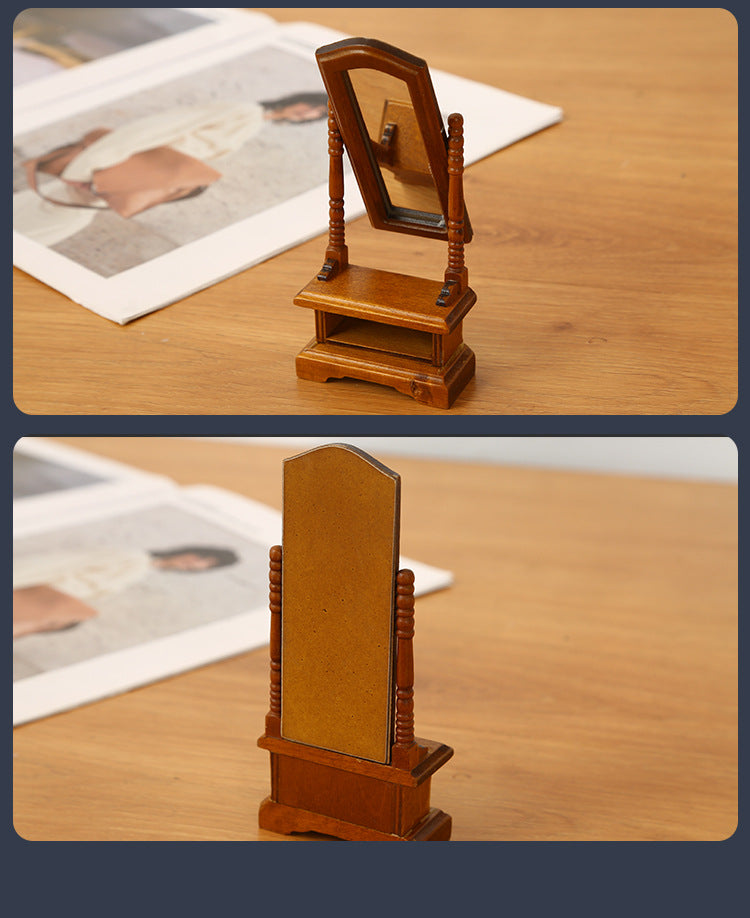 DIY Dollhouse Miniature Full-Length Dressing Mirror European Style Bedroom with Storage Cabinet Floor-standing Dressing Mirror Model Accessories