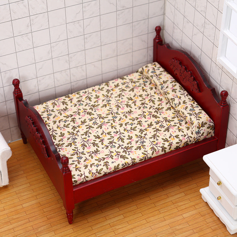 1:12 Dollhouse DOLLHOUSE Mini Furniture Small  Bedroom Scene White Double Bed Model Single Item