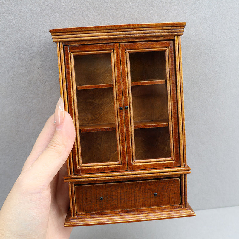 1:12 Dollhouse Furniture Living Room Wooden Storage Cabinet Vintage Chestnut Cabinet