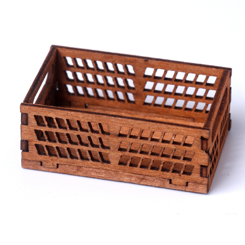 Mini Hollow Wooden Frame Storage Box Organizer Basket Dollhouse Miniature Scene Decoration