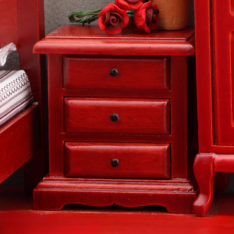 1:12 Dollhouse Wooden Furniture Bedside Table Drawer Storage Side
