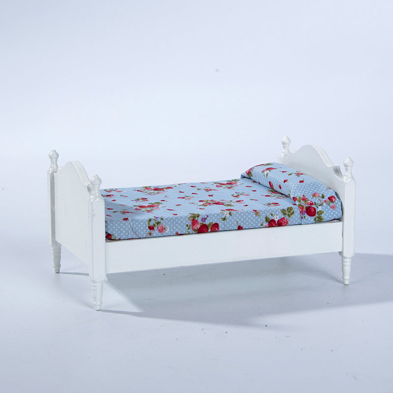 1:12 Miniature Dollhouse Decoration Furniture Bedroom Wooden Single Bed