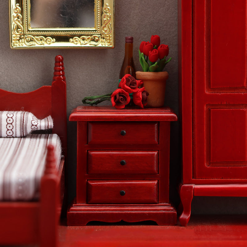 1:12 Dollhouse Wooden Furniture Bedside Table Drawer Storage Side