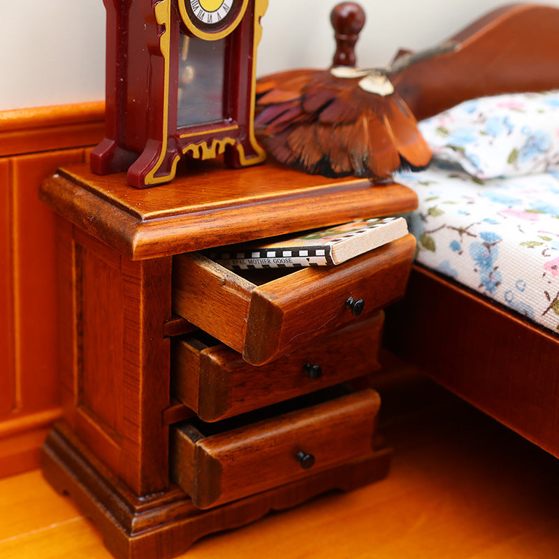 1:12 Dollhouse Wooden Furniture Bedside Table Drawer Storage Side
