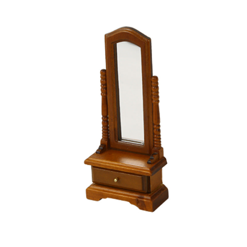 DIY Dollhouse Miniature Full-Length Dressing Mirror European Style Bedroom with Storage Cabinet Floor-standing Dressing Mirror Model Accessories