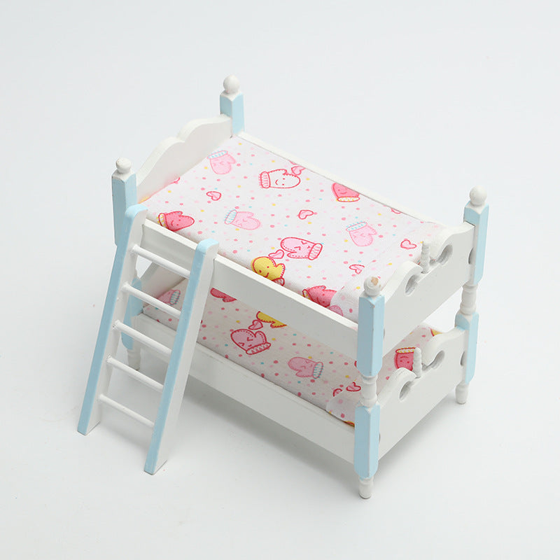 1:12 Dollhouse Mini Furniture Bedroom Children's Bunk Bed Miniature Model Playhouse Cartoon Creative Ornament