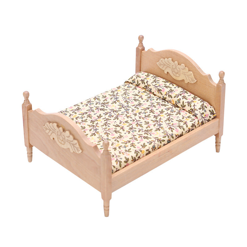 1:12 Dollhouse DOLLHOUSE Mini Furniture Small  Bedroom Scene White Double Bed Model Single Item