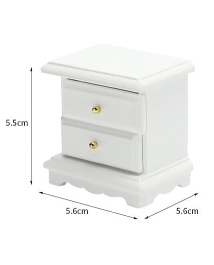 1:12 Dollhouse Bedroom Scene Pretend Play Toy Miniature Model White Nightstand