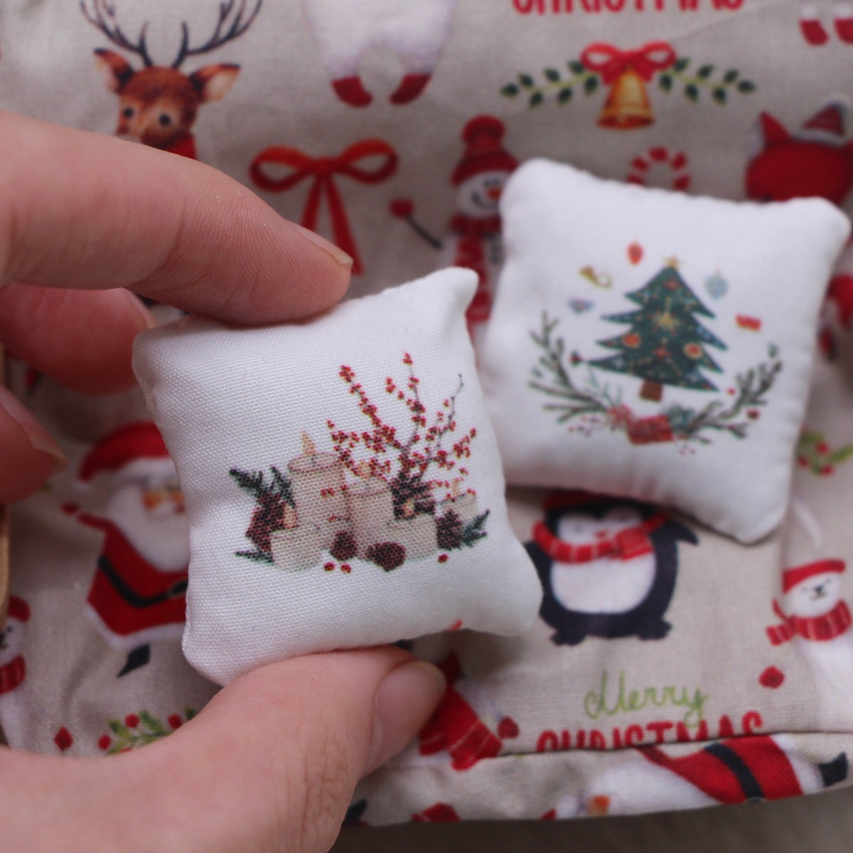 Handmade Dollhouse Christmas Pillow