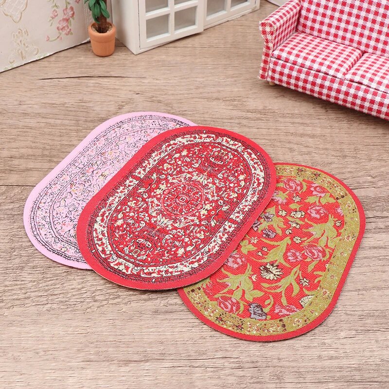 1:12 Dollhouse Floor Decoration Miniature Oval Carpet Turkish Woven Rug