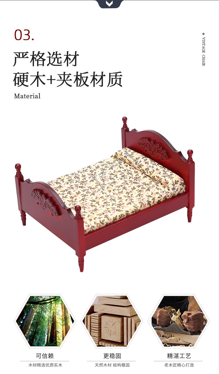 1:12 Dollhouse DOLLHOUSE Mini Furniture Small  Bedroom Scene White Double Bed Model Single Item