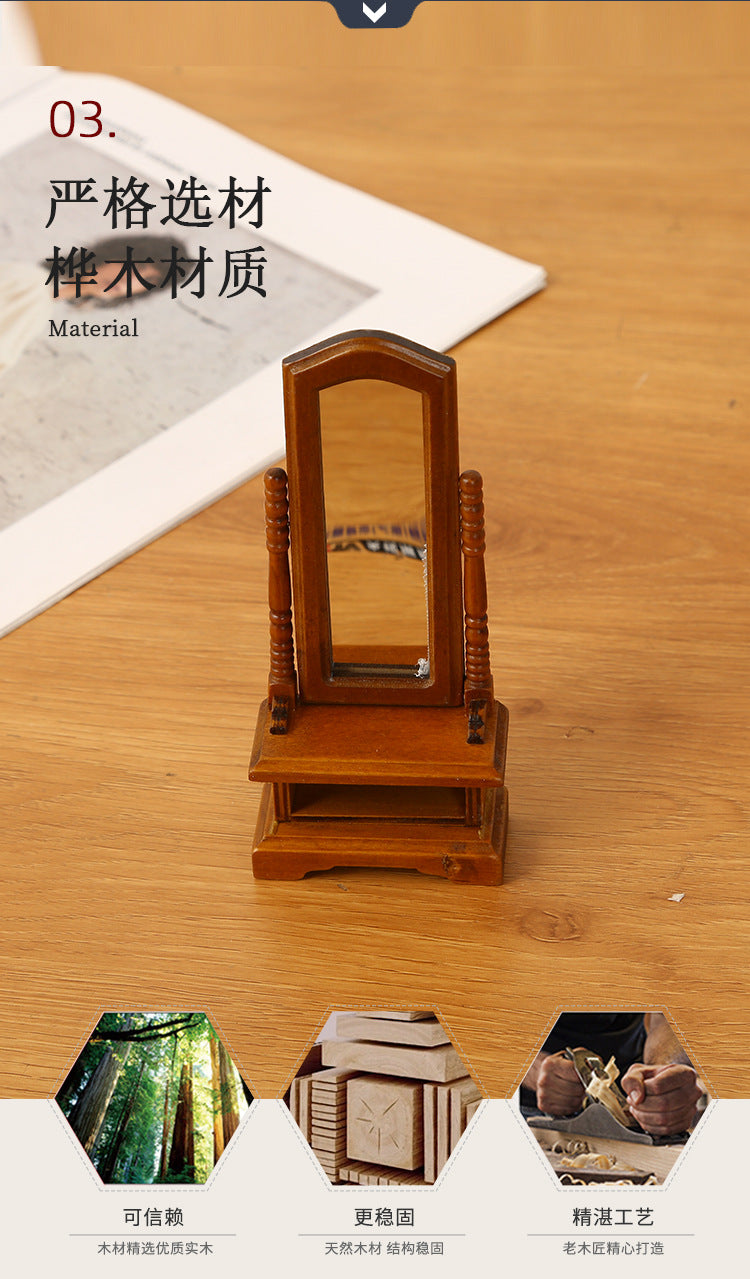 DIY Dollhouse Miniature Full-Length Dressing Mirror European Style Bedroom with Storage Cabinet Floor-standing Dressing Mirror Model Accessories