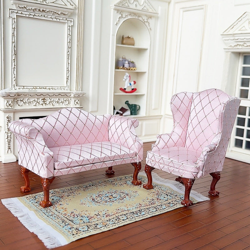 1:12 Dollhouse Living Room Scene Diamond Sofa Single Double Chair Sofa