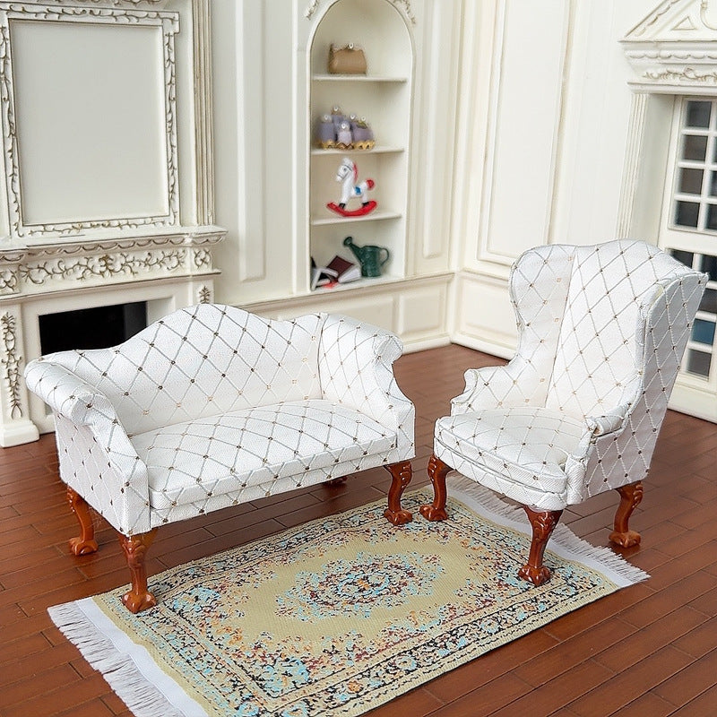 1:12 Dollhouse Living Room Scene Diamond Sofa Single Double Chair Sofa