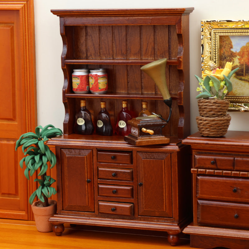 1:12 Dollhouse Miniature Wooden Furniture Double Door Drawer Display Storage Cabinet