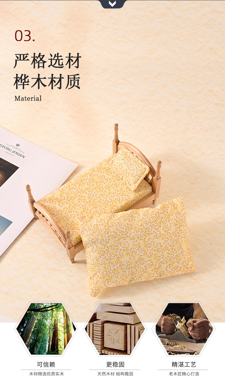 1:12 Dollhouse Mini Furniture Bedroom Micro Scene Wooden Classical European Single Bed