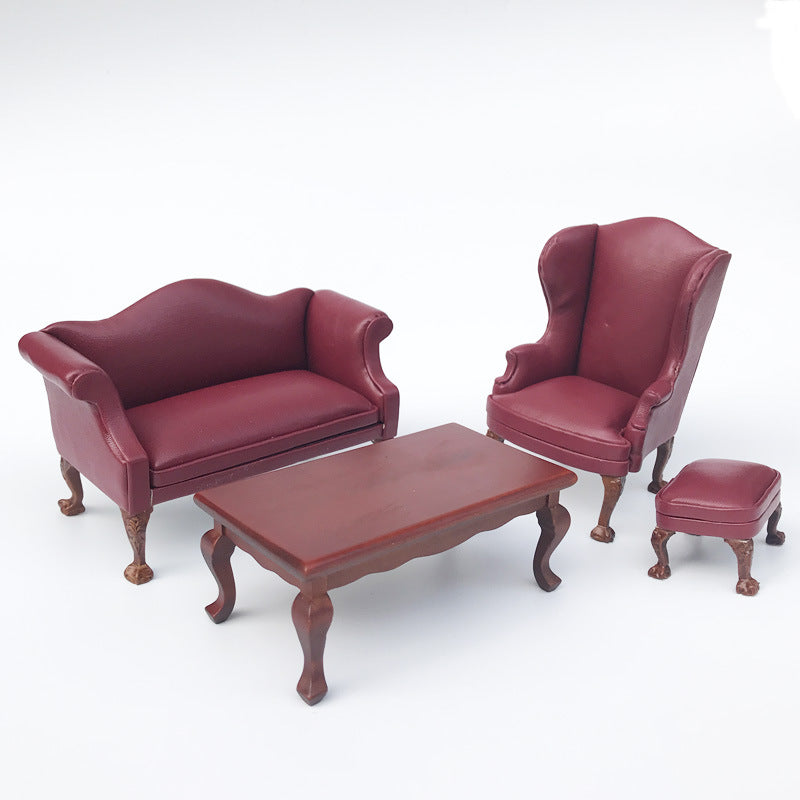 1:12 Dollhouse Mini Furniture Model Gift Single and Double Leather Sofa with Footrest