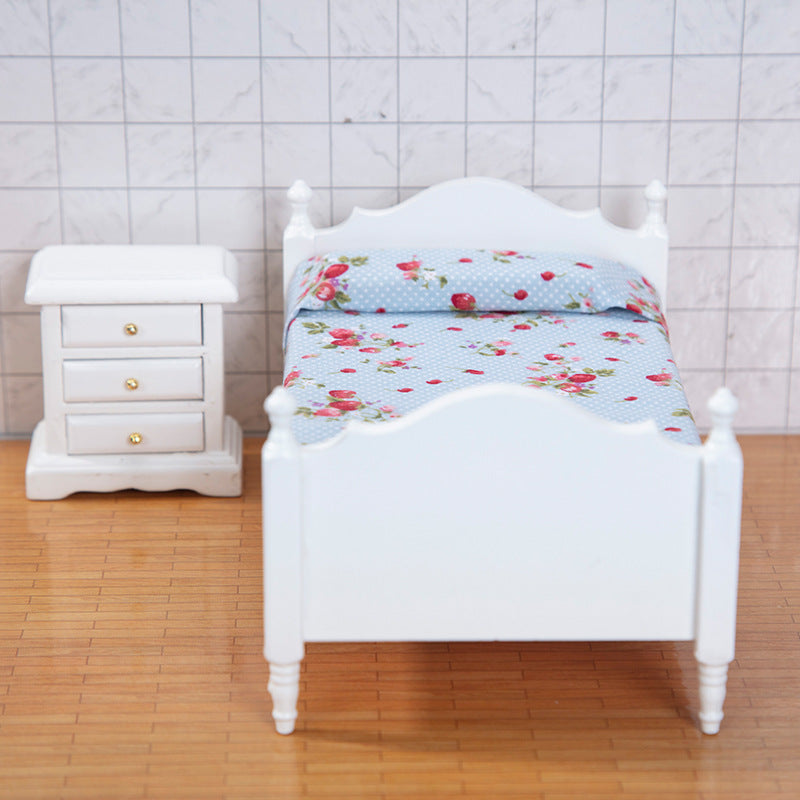 1:12 Miniature Dollhouse Decoration Furniture Bedroom Wooden Single Bed