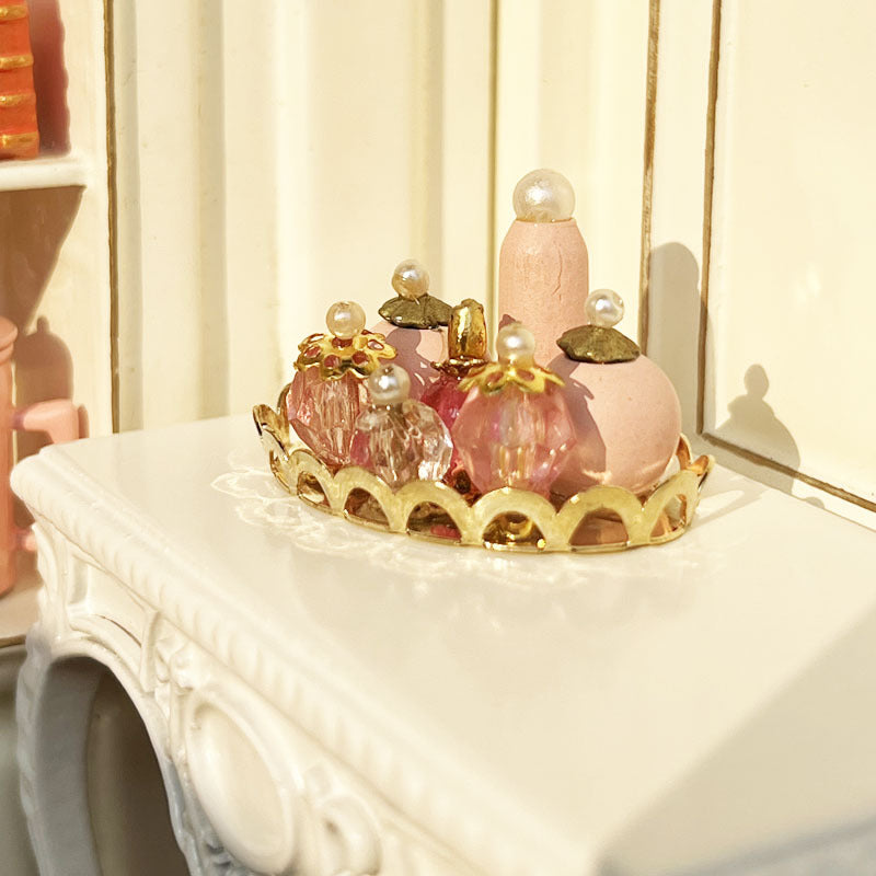 1:12 Dollhouse DOLLHOUSE Miniature Model Bedroom Bathroom OB11 Gold Tray Pink Perfume Set