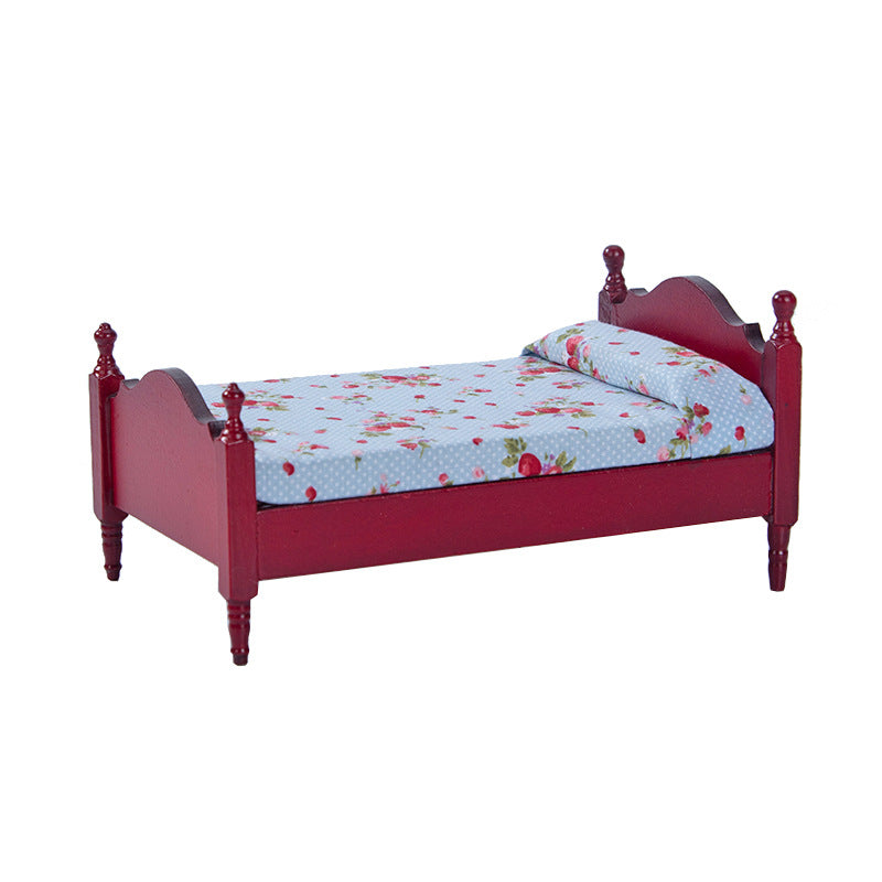 1:12 Miniature Dollhouse Decoration Furniture Bedroom Wooden Single Bed