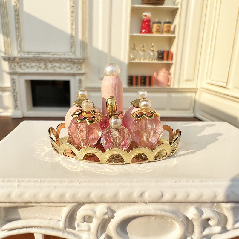 1:12 Dollhouse DOLLHOUSE Miniature Model Bedroom Bathroom OB11 Gold Tray Pink Perfume Set