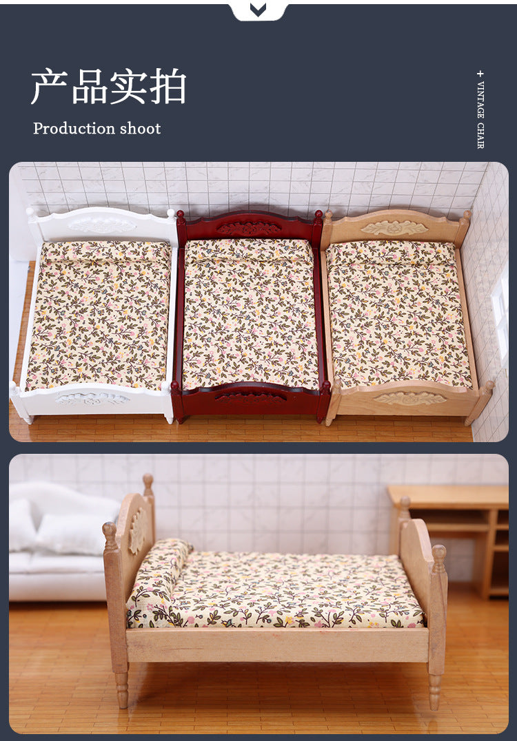 1:12 Dollhouse DOLLHOUSE Mini Furniture Small  Bedroom Scene White Double Bed Model Single Item