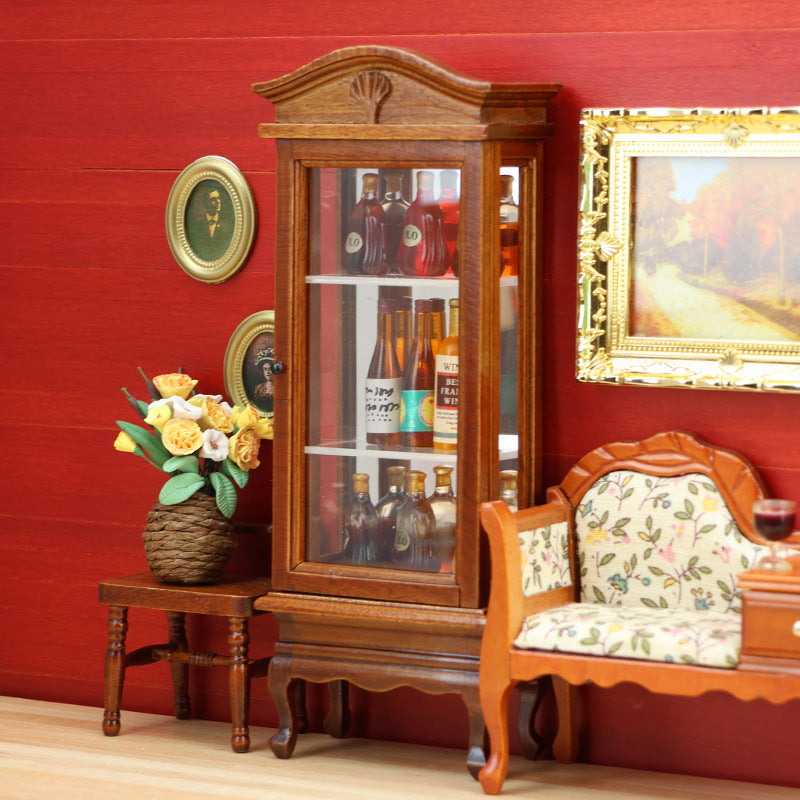 1:12 Dollhouse Miniature Furniture Wooden Curved Top Single Door Display Storage Cabinet