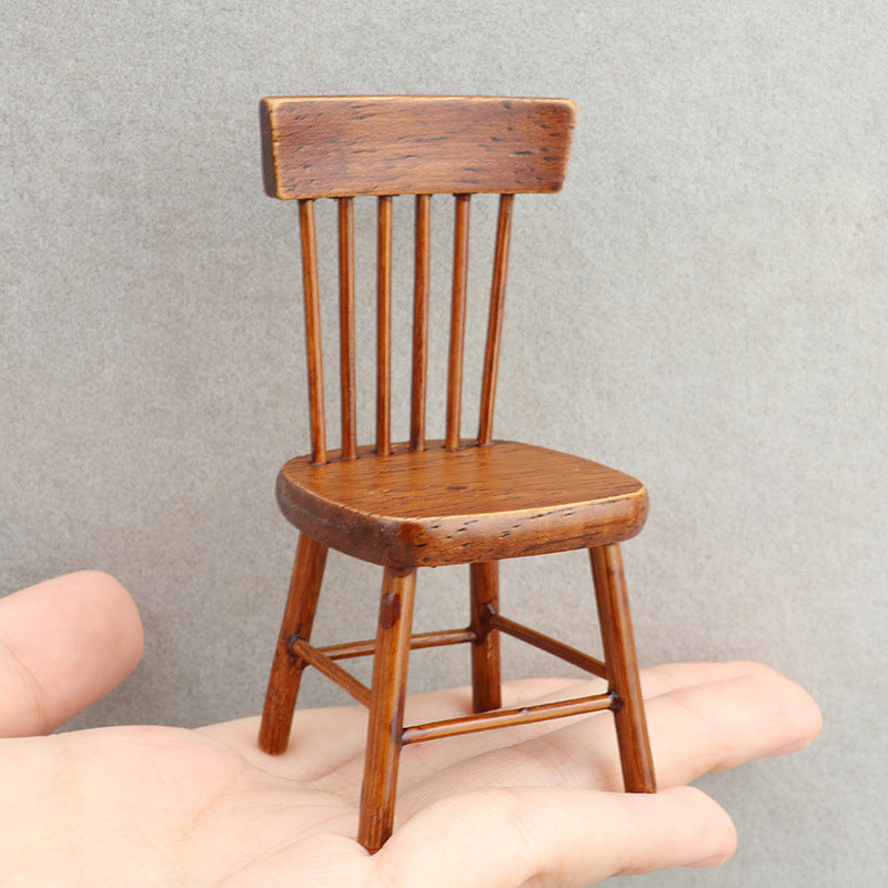 1:12 Dollhouse Miniature Wooden Crafts Chestnut Table and Chairs