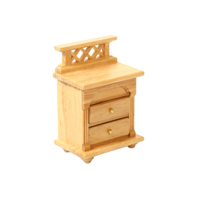 1:12 Miniature Creative Furniture Ornament Bedside Table Handmade Double-layer Side Cabinet