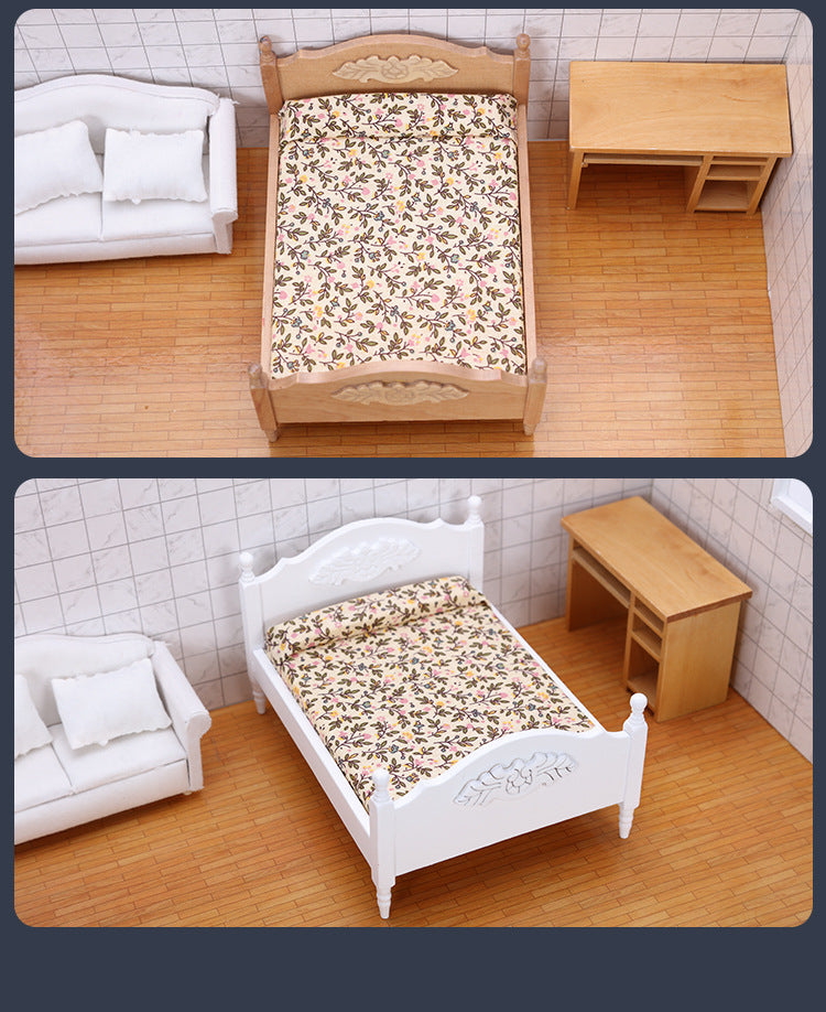 1:12 Dollhouse DOLLHOUSE Mini Furniture Small  Bedroom Scene White Double Bed Model Single Item
