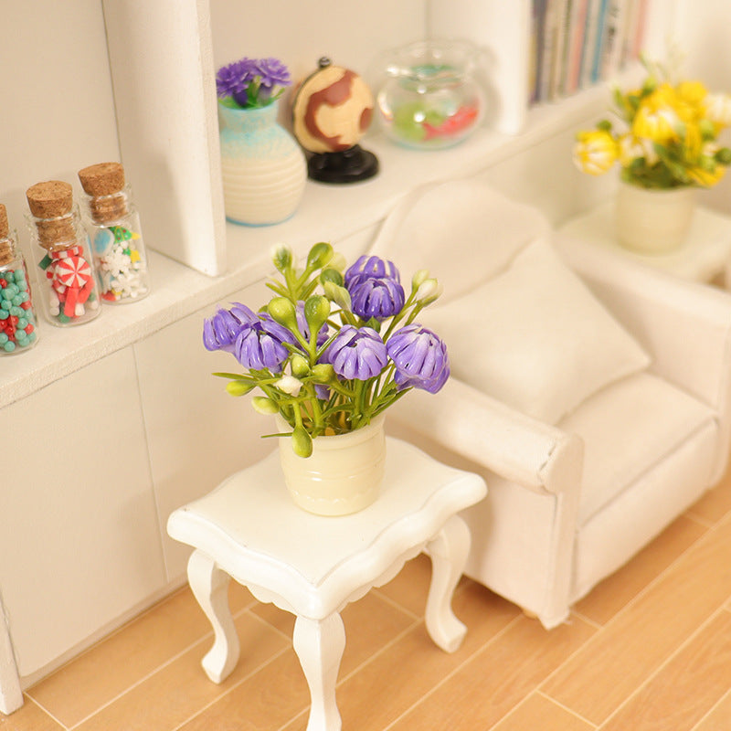 Dollhouse Miniature Plant Pot with Colorful Floral