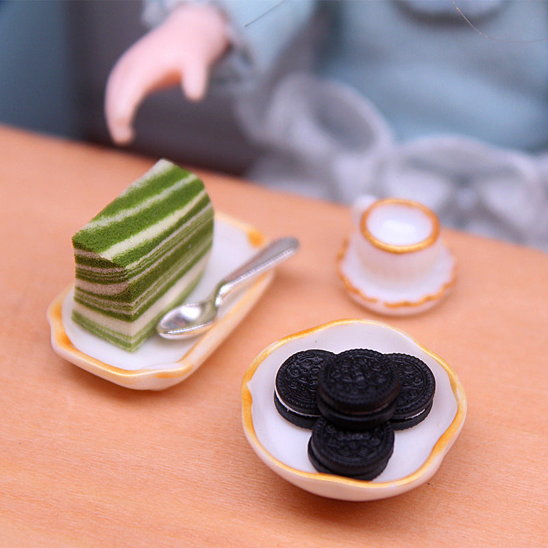 Dollhouse Miniature Food Accessories Miniature Realistic Kitchen White Tableware Bowls Plates Cups