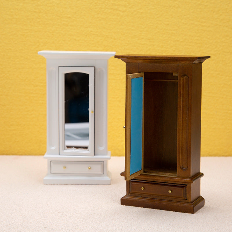 1:12 Dollhouse Mini Furniture Model Master Bedroom Scene Decoration Wooden Wardrobe with Mirror