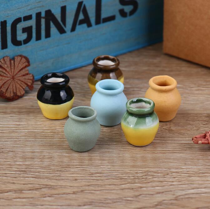 112 Dollhouse Miniature Furniture Set Plain Color Half Glazed Vase 6pcs