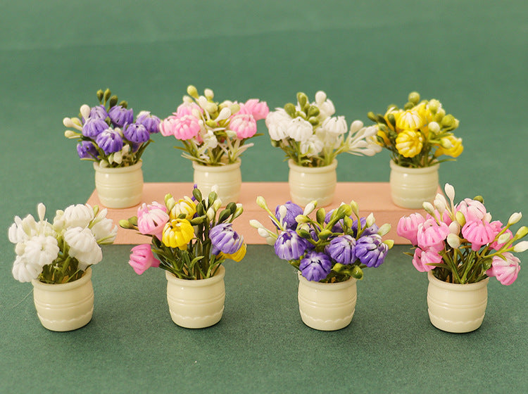 Dollhouse Miniature Plant Pot with Colorful Floral