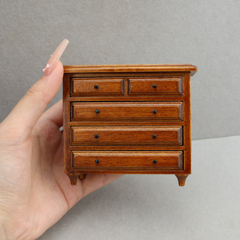 1:12 Dollhouse Miniature Furnitur Living Room Wooden Chestnut Drawer Cabinet