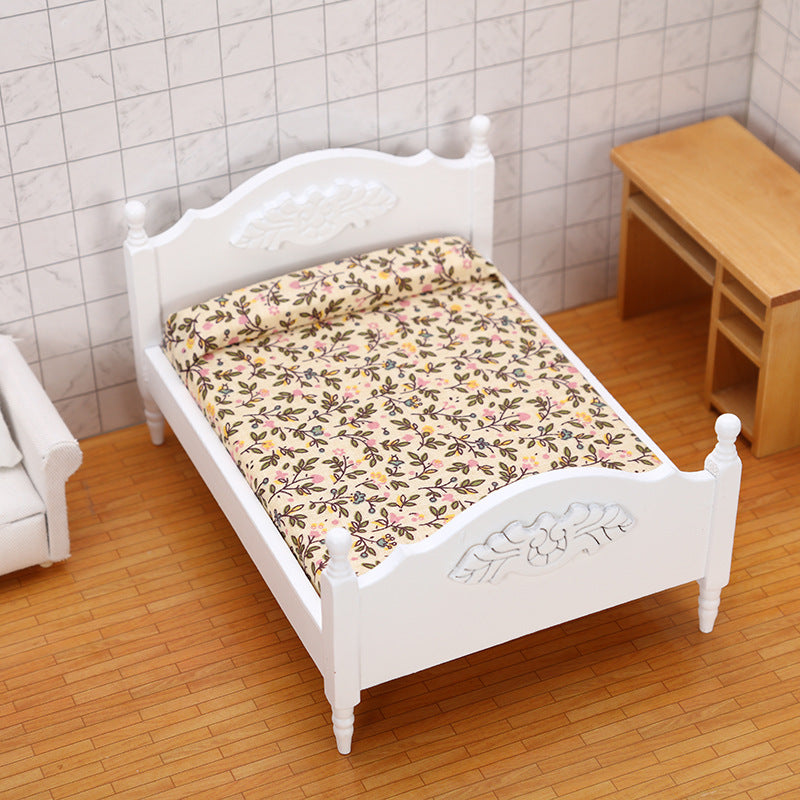 1:12 Dollhouse DOLLHOUSE Mini Furniture Small  Bedroom Scene White Double Bed Model Single Item