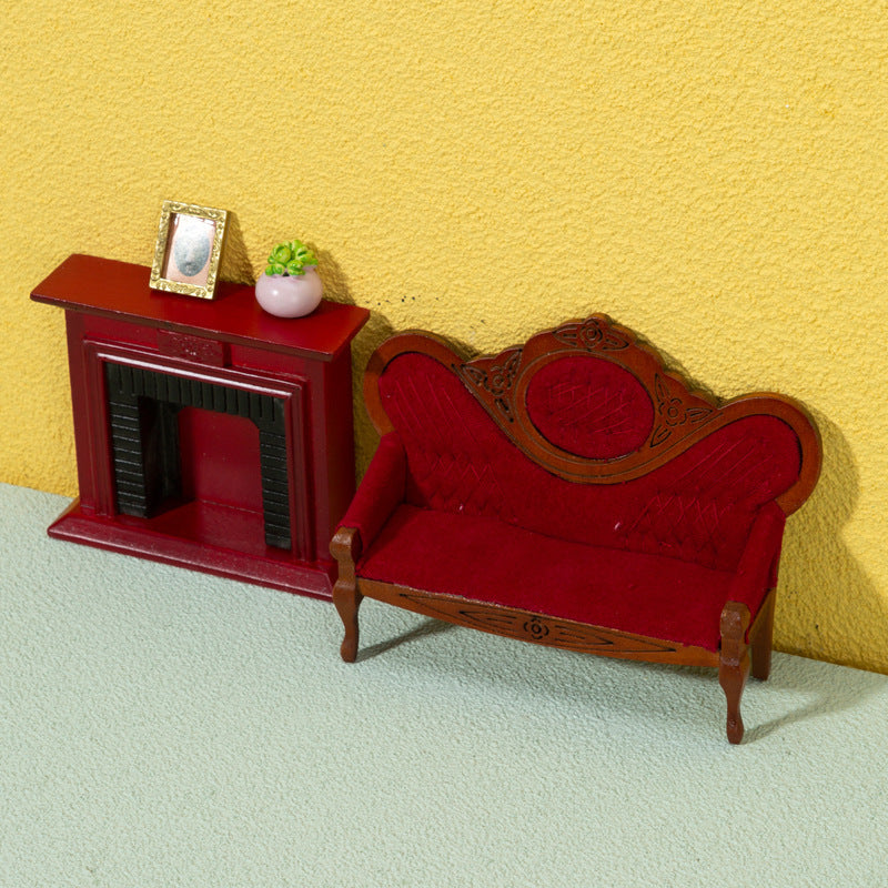 1:12 Dollhouse DIY Miniature Dollhouse Furniture Model Toy Finished Living Room Decoration Long Sofa