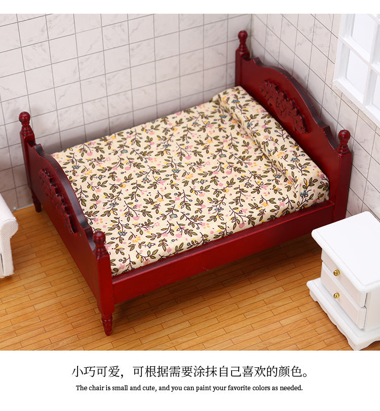 1:12 Dollhouse DOLLHOUSE Mini Furniture Small  Bedroom Scene White Double Bed Model Single Item