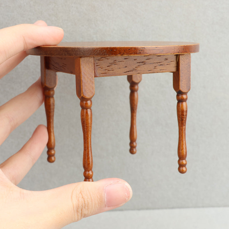 1:12 Dollhouse Miniature Wooden Crafts Chestnut Table and Chairs
