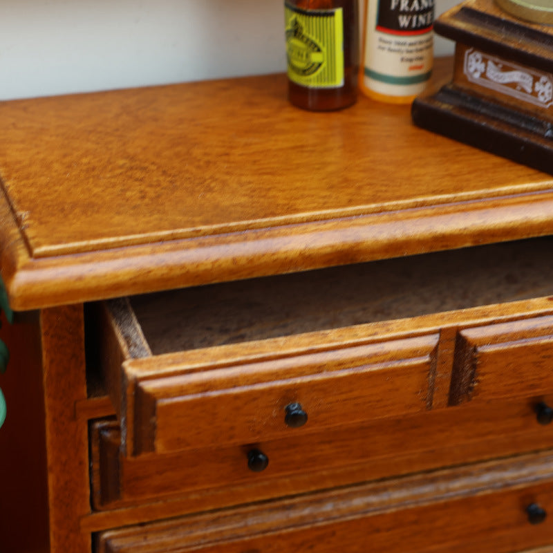 1:12 Dollhouse Miniature Furnitur Living Room Wooden Chestnut Drawer Cabinet